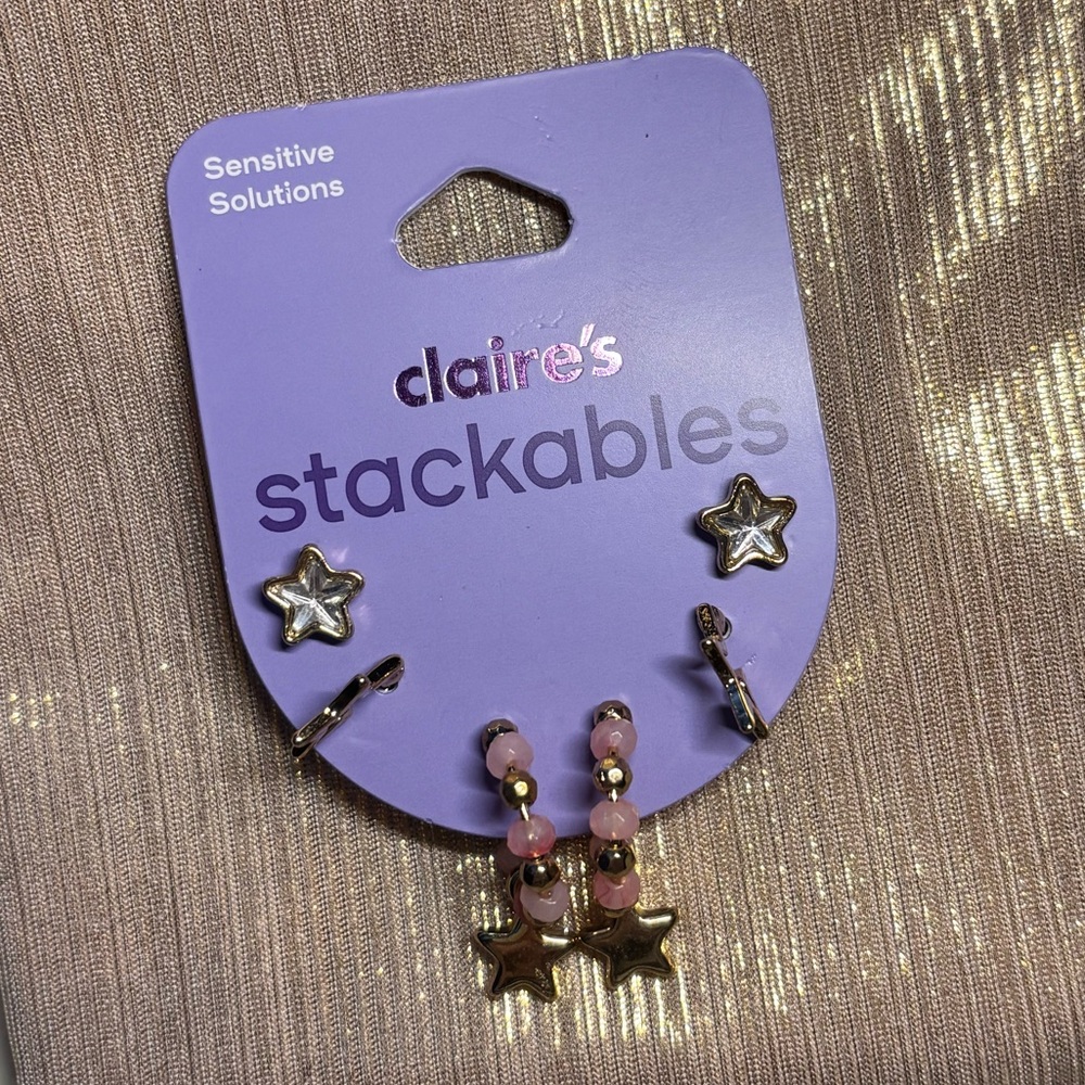 Claire's Gold Star Earrings with Pink Accents